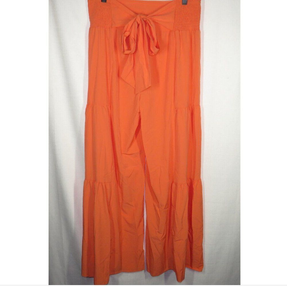 Halara Breezeful Smocked Tie Waist Tiered Flowy Boho Wide Leg Pants Size Medium - Picture 11 of 12